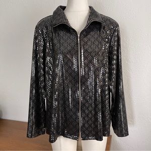 Black & Metallic Zip up Misook Jacket 1X